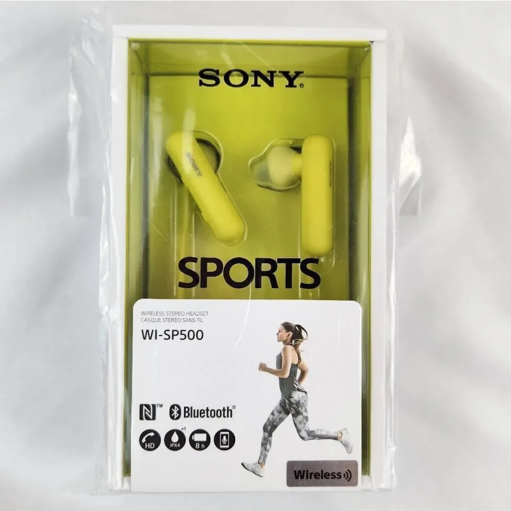 🩵NIB Sony Yellow WI-SP500 Extra Bass Bluetooth Wireless Sports Earbuds